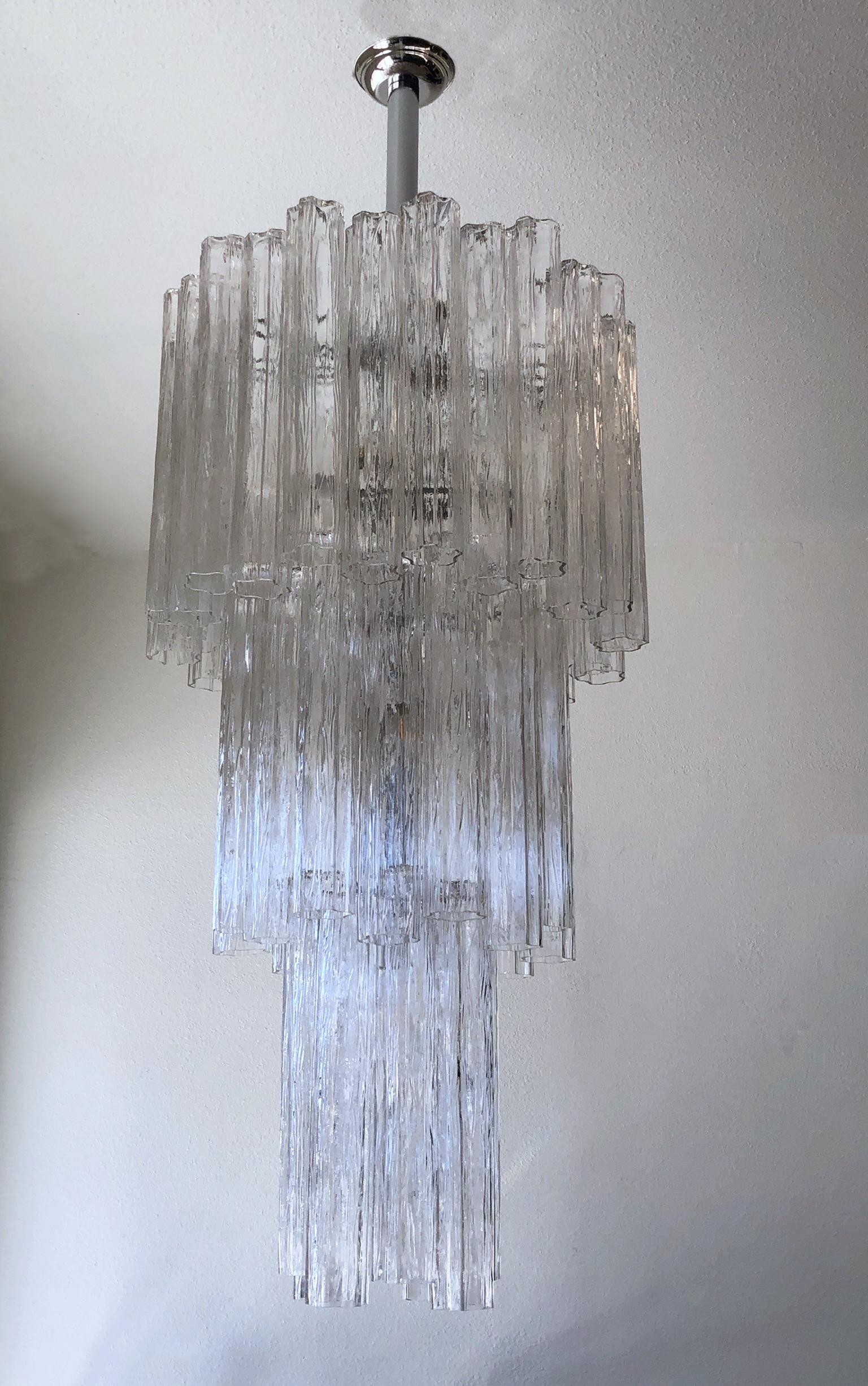 Late 20th Century Italian Clear Murano Glass and Chrome Tronchi Chandelier by Venini