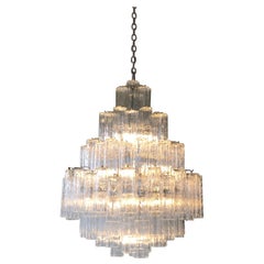 Italian Clear Murano Glass and Chrome Tronchi Chandelier by Venini