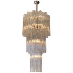 Italian Clear Murano Glass and Chrome Tronchi Chandelier by Venini Italian Clear Murano Glass and Chrome Tronchi Chandelier by Venini