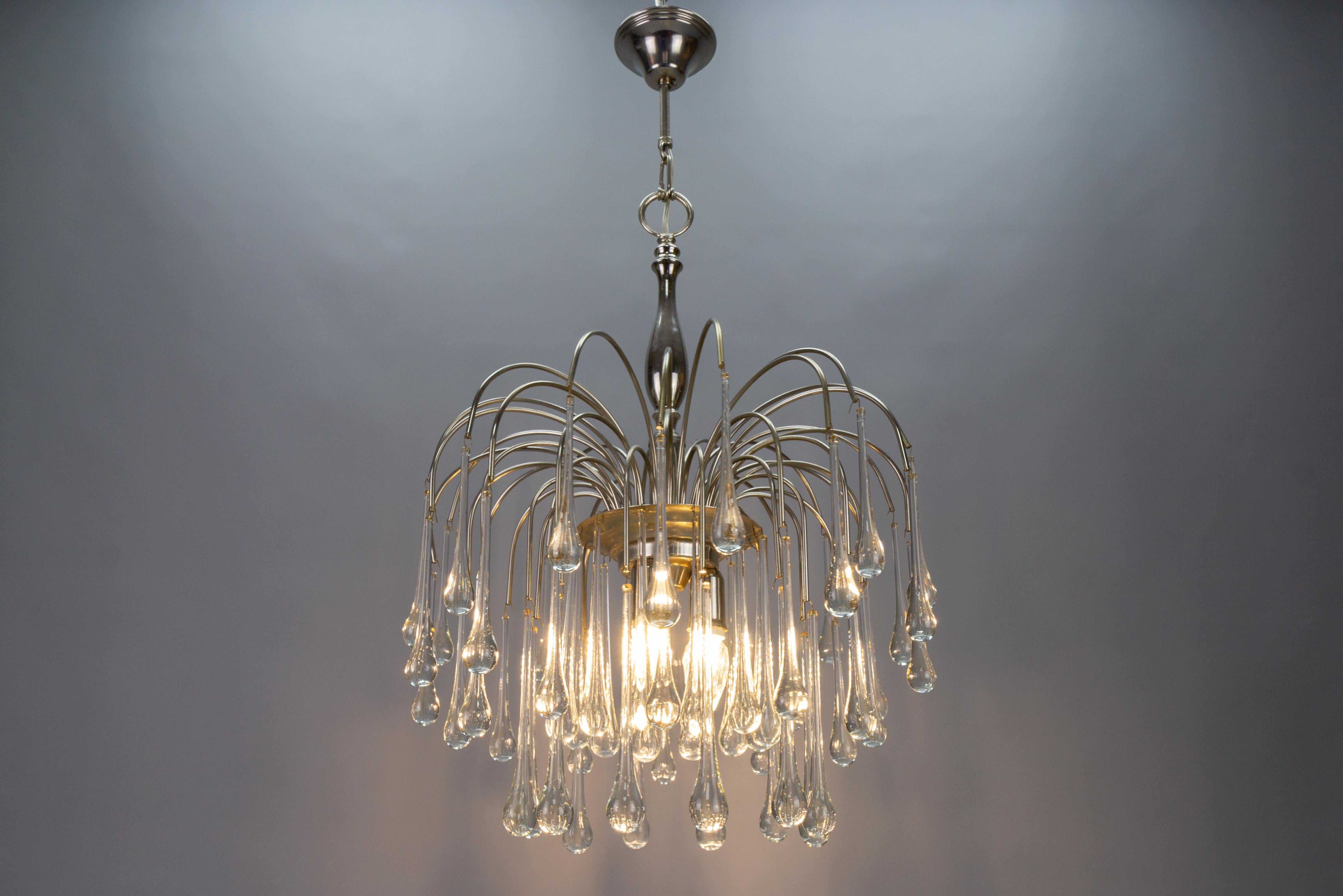 Italian Clear Murano Glass and Chromed Brass Three-Light  Waterfall Chandelier For Sale 6