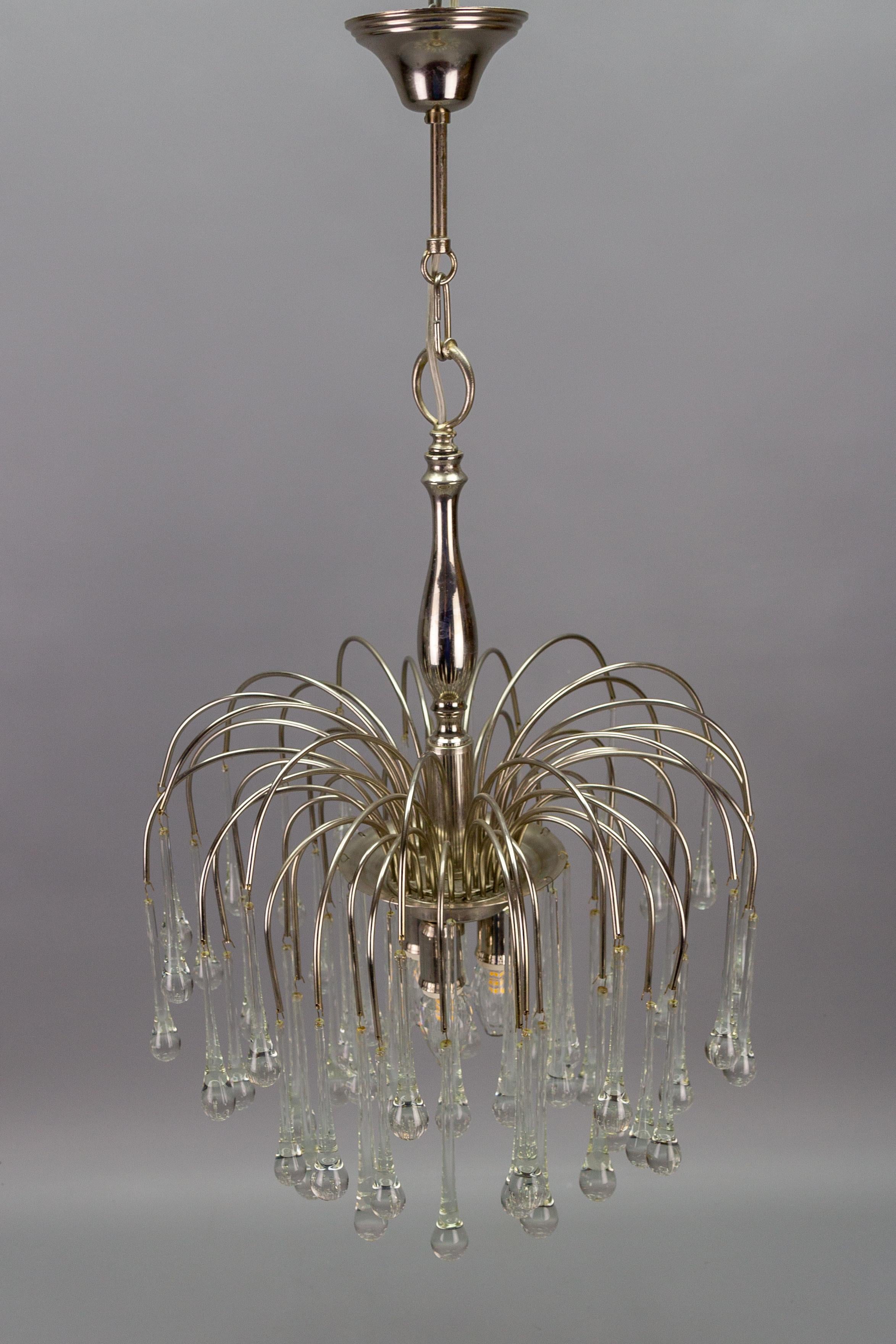 Italian Clear Murano Glass and Chromed Brass Three-Light  Waterfall Chandelier For Sale 14