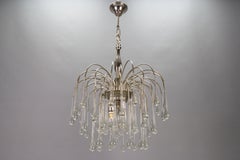 Italian Clear Murano Glass and Chromed Brass Three-Light  Waterfall Chandelier