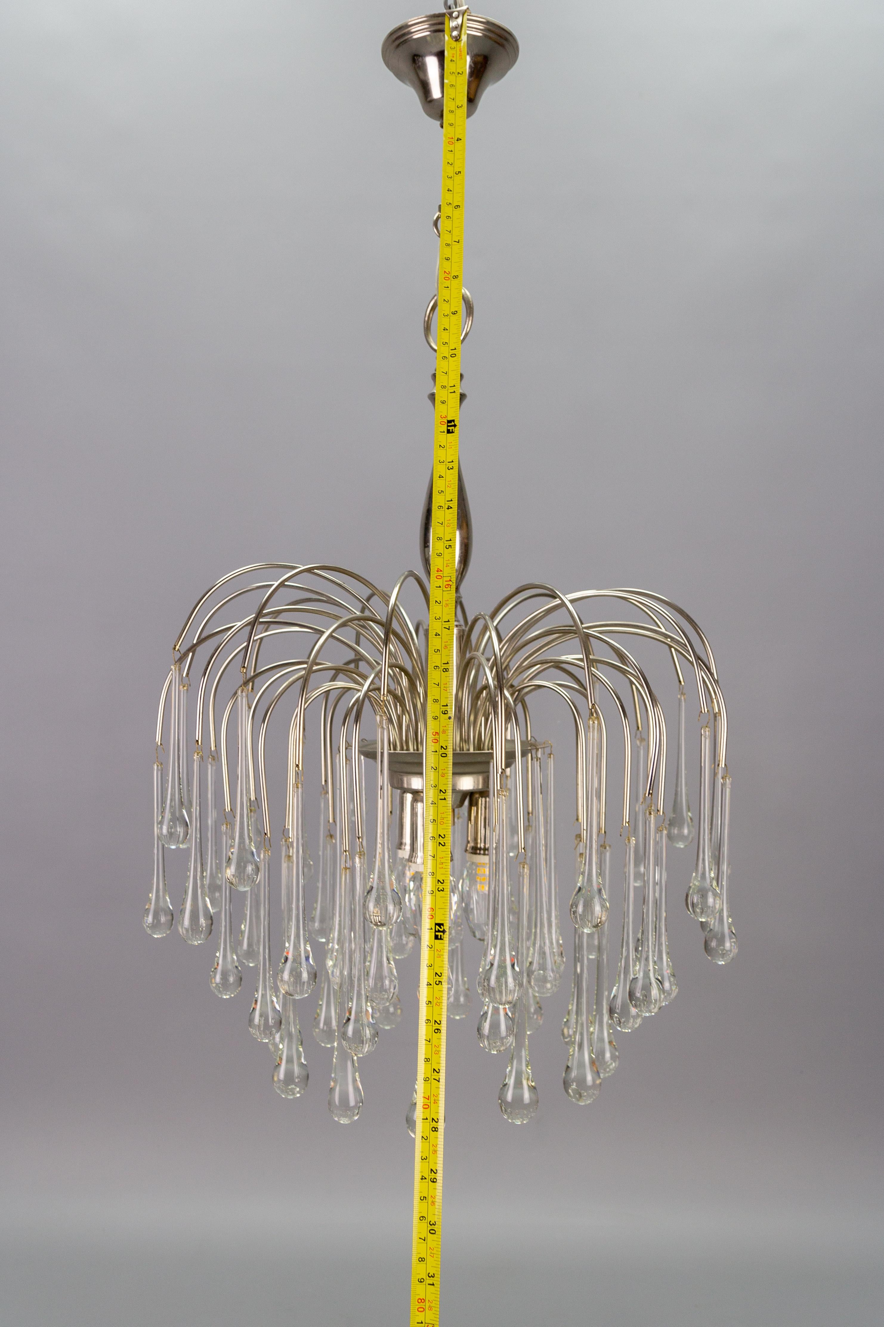 Italian Clear Murano Glass and Chromed Brass Three-Light  Waterfall Chandelier For Sale 15