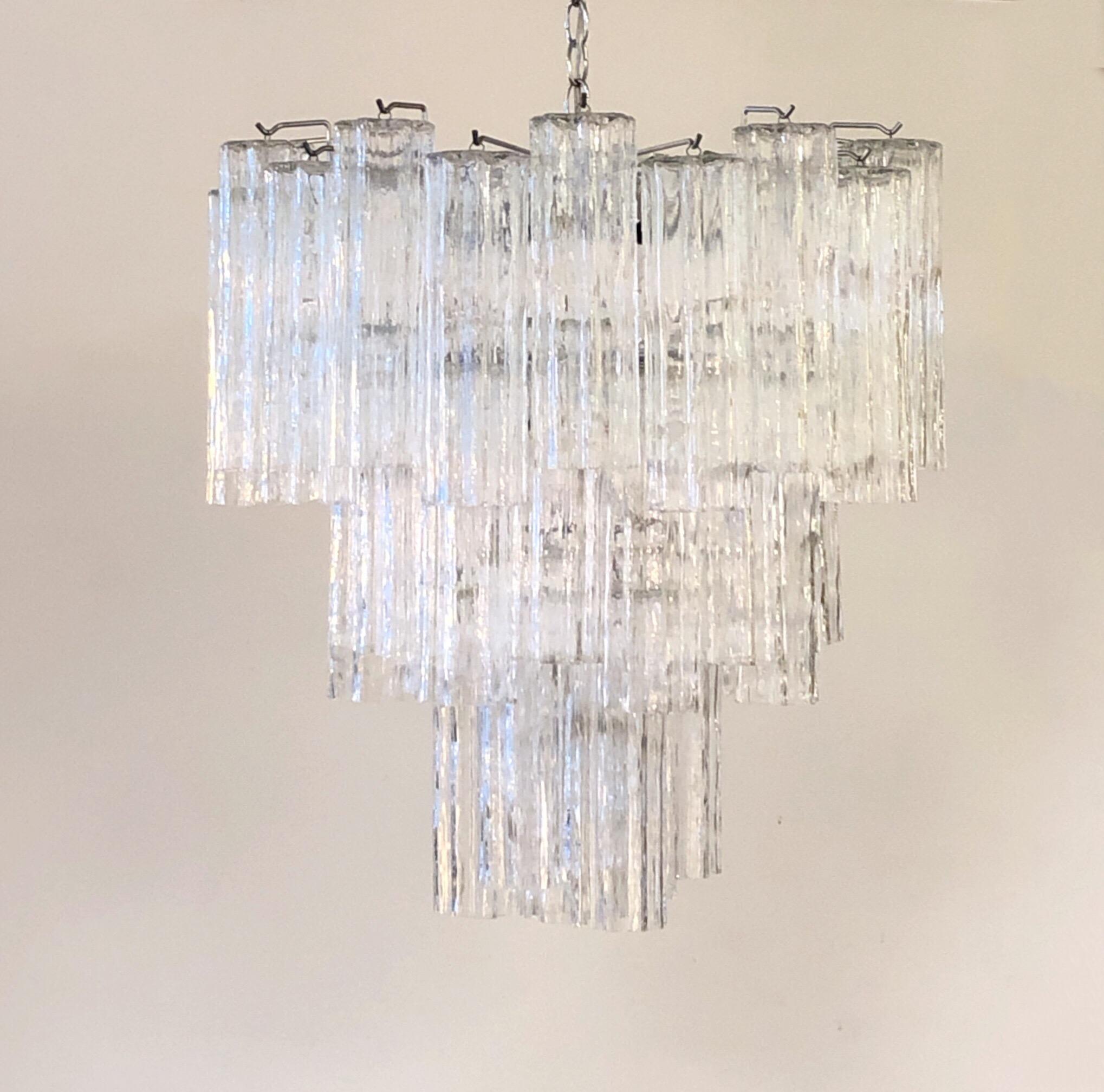 Late 20th Century Italian Clear Murano Glass Chandelier by Venini For Sale