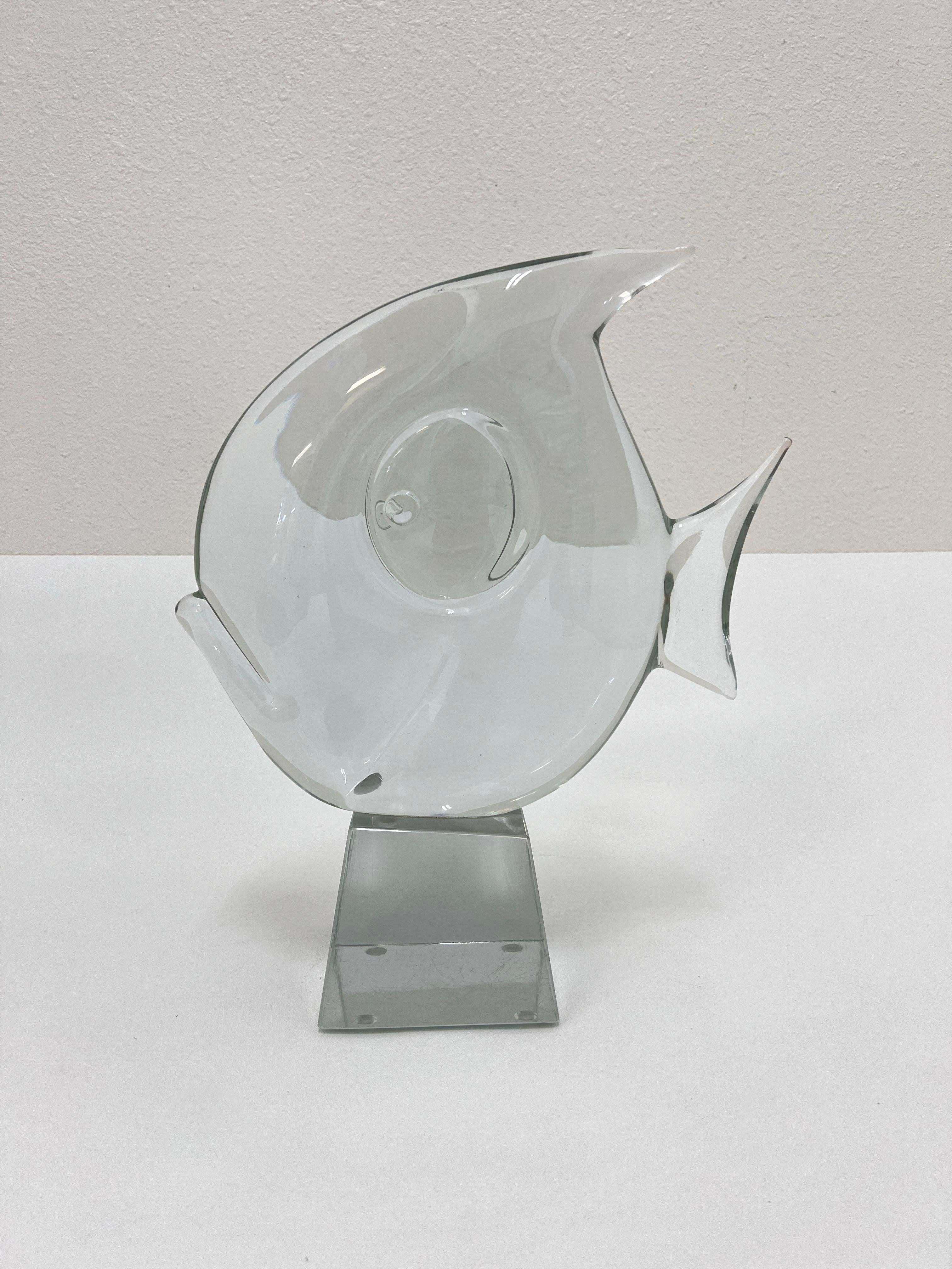 Italian Clear Murano Glass Fish Sculpture by Seguso In Good Condition For Sale In Palm Springs, CA