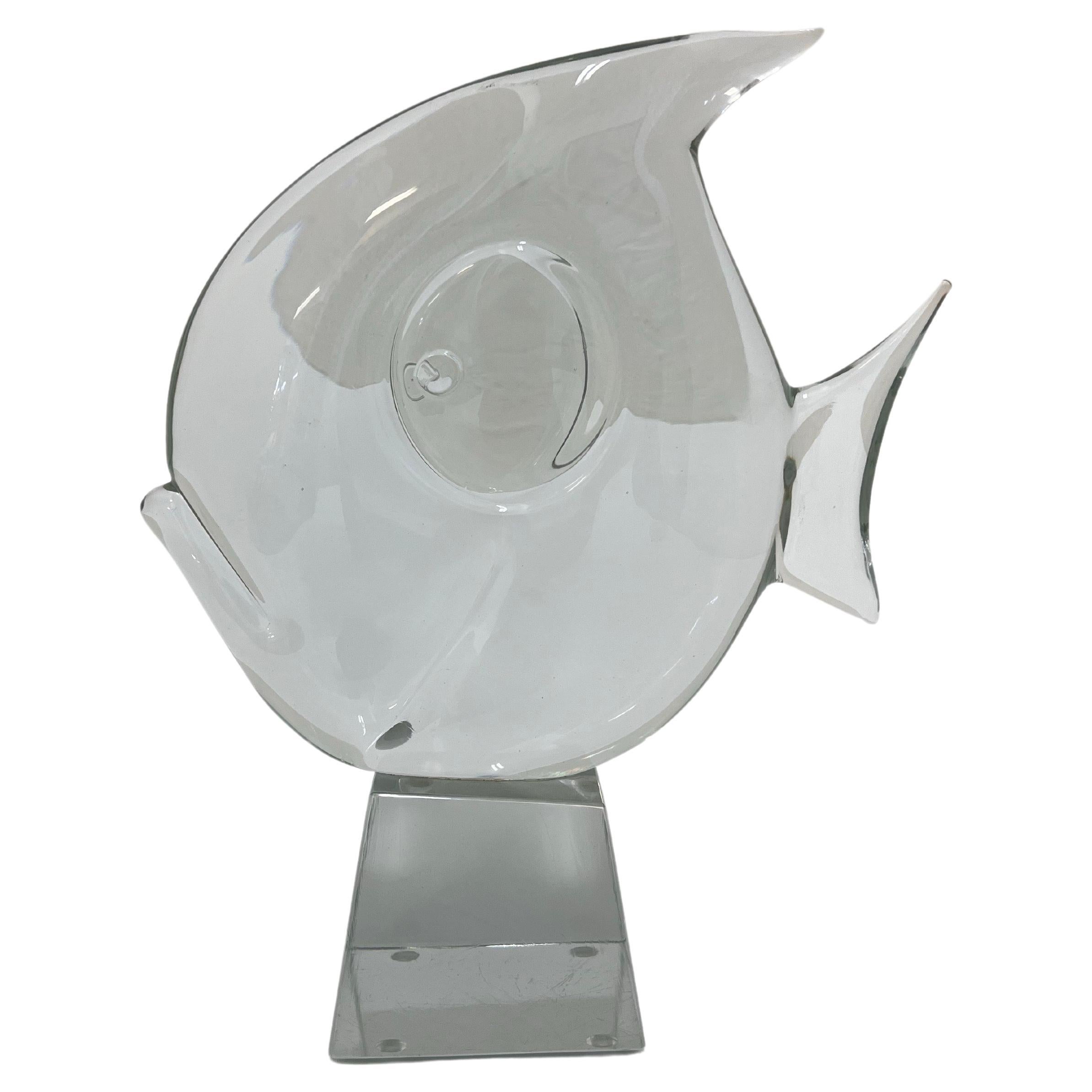 Italian Clear Murano Glass Fish Sculpture by Seguso For Sale