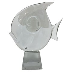 Sculpture de poisson italienne en verre de Murano transparent par Seguso