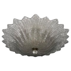 Italian Clear Murano Glass Graniglia Technique Flush Mount, 1980's.