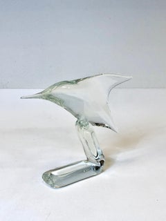 Italian Clear Murano Glass Hummingbird Sculpture by Licio Zanetti
