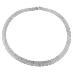 Italian Cleopatra Graduated Textured 18k White Gold Necklace
