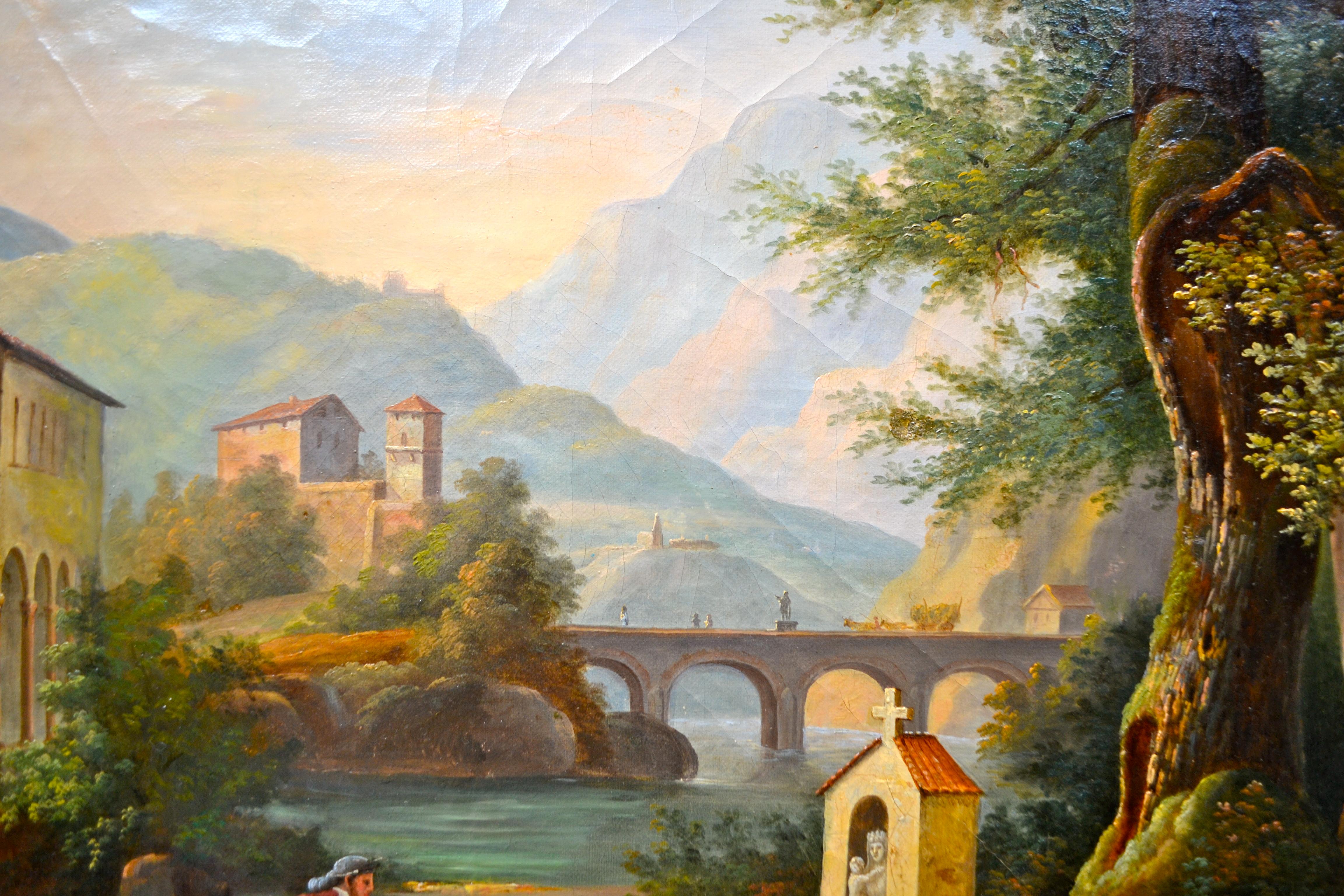 19th Century  19 Century Italian Clock Landscape Painting For Sale
