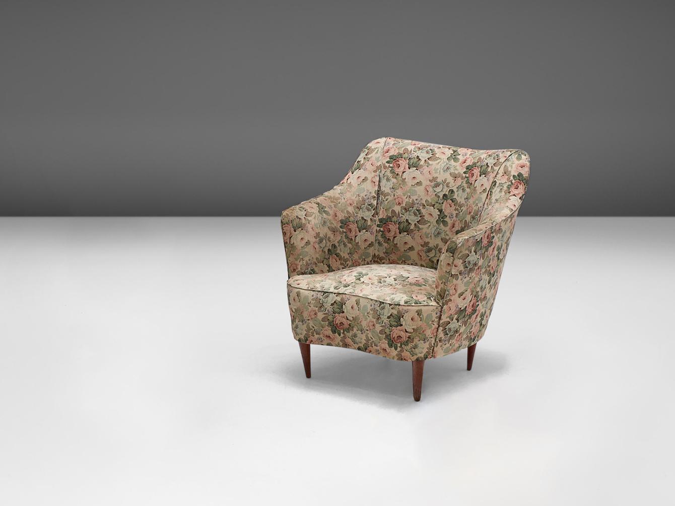Fabric Italian Club Chair with Floral Upholstery For Sale