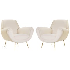 Italian Club Chairs in Ivory by Gigi Radice for Minotti, 24k Gold Edition