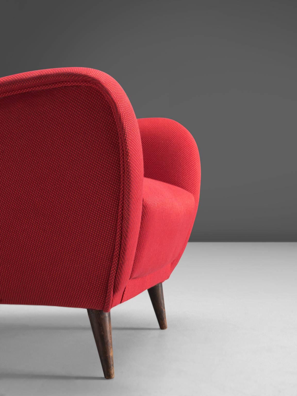 Mid-20th Century Italian Pair of Wingback Chairs in Red Upholstery