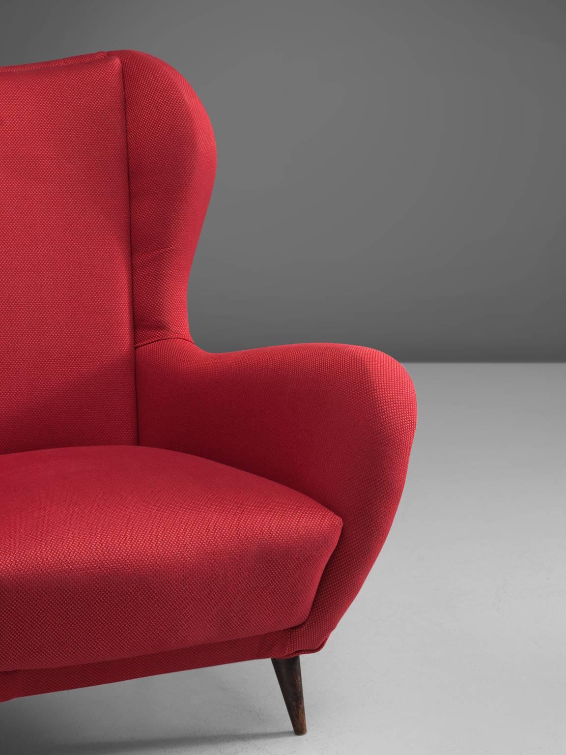 Italian Pair of Wingback Chairs in Red Upholstery 1