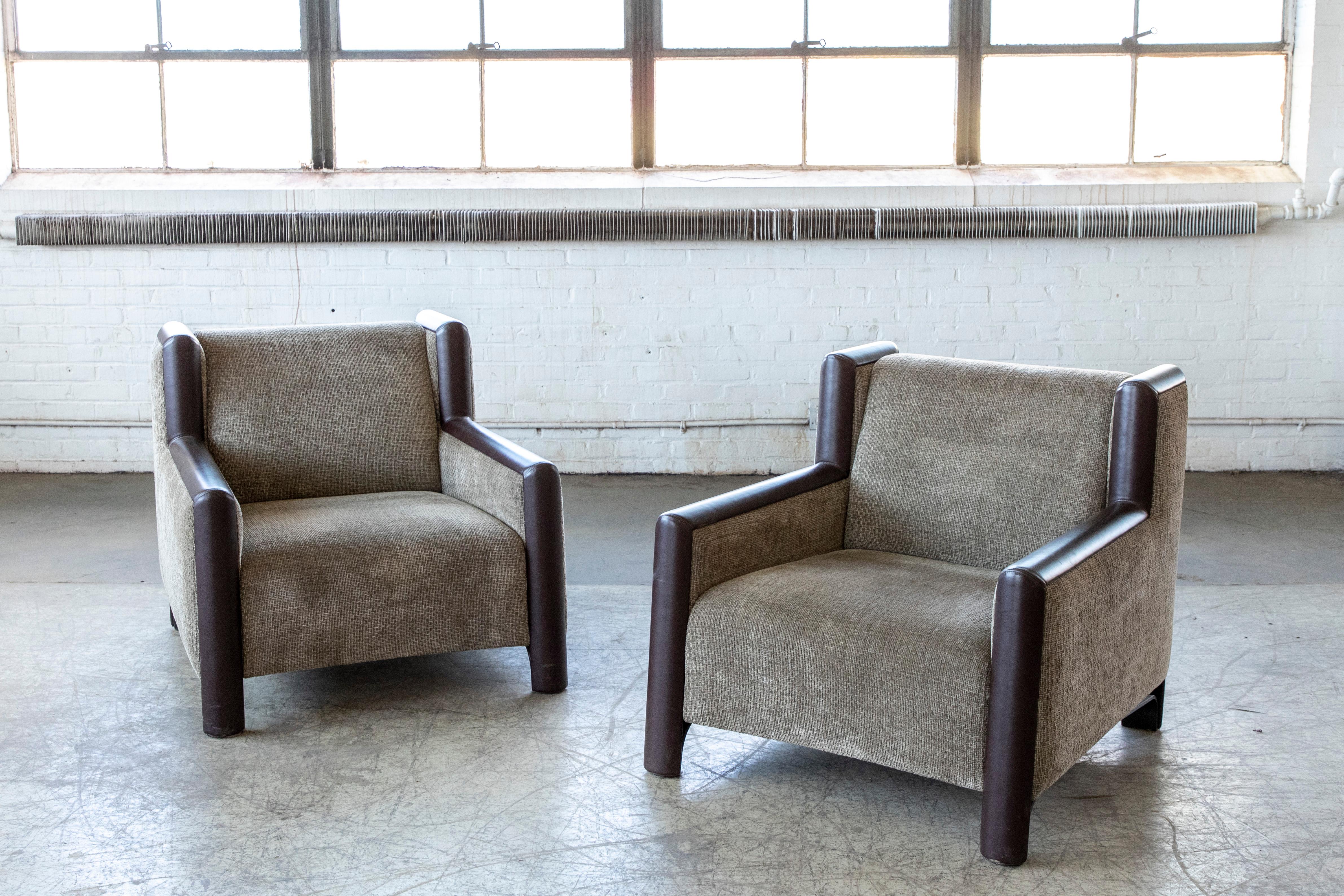 Modern Italian Club or Lounge Chairs in Leather and Wool 1980's by Romeo Sozzi