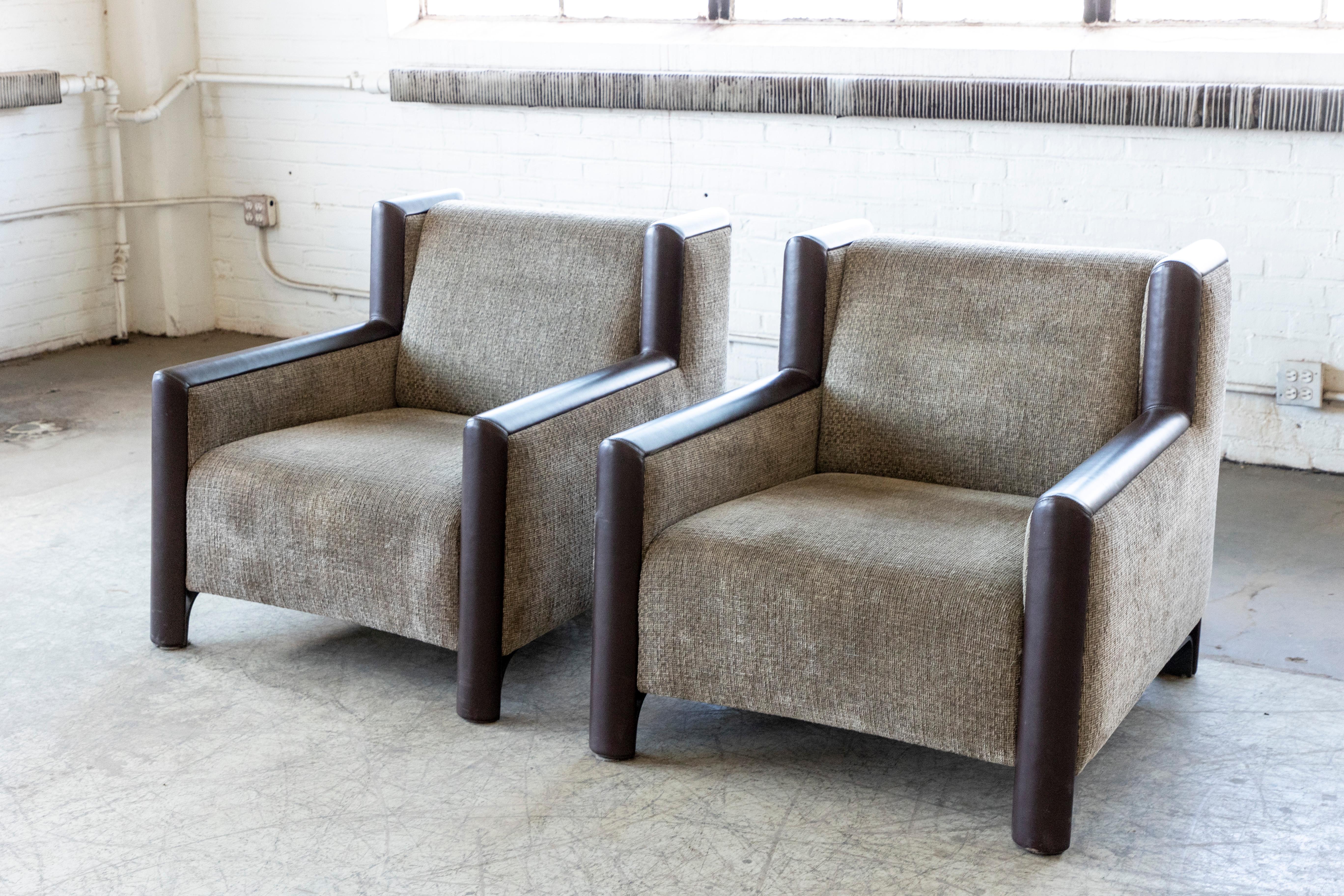 Italian Club or Lounge Chairs in Leather and Wool 1980's by Romeo Sozzi 1