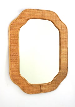 Specchio ottagonale costiero italiano in rattan e vimini intrecciato