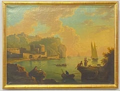 Italian Coastal Scenic Oil Painting, 18th Century