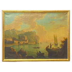 Italian Coastal Scenic Oil Painting, 18th Century