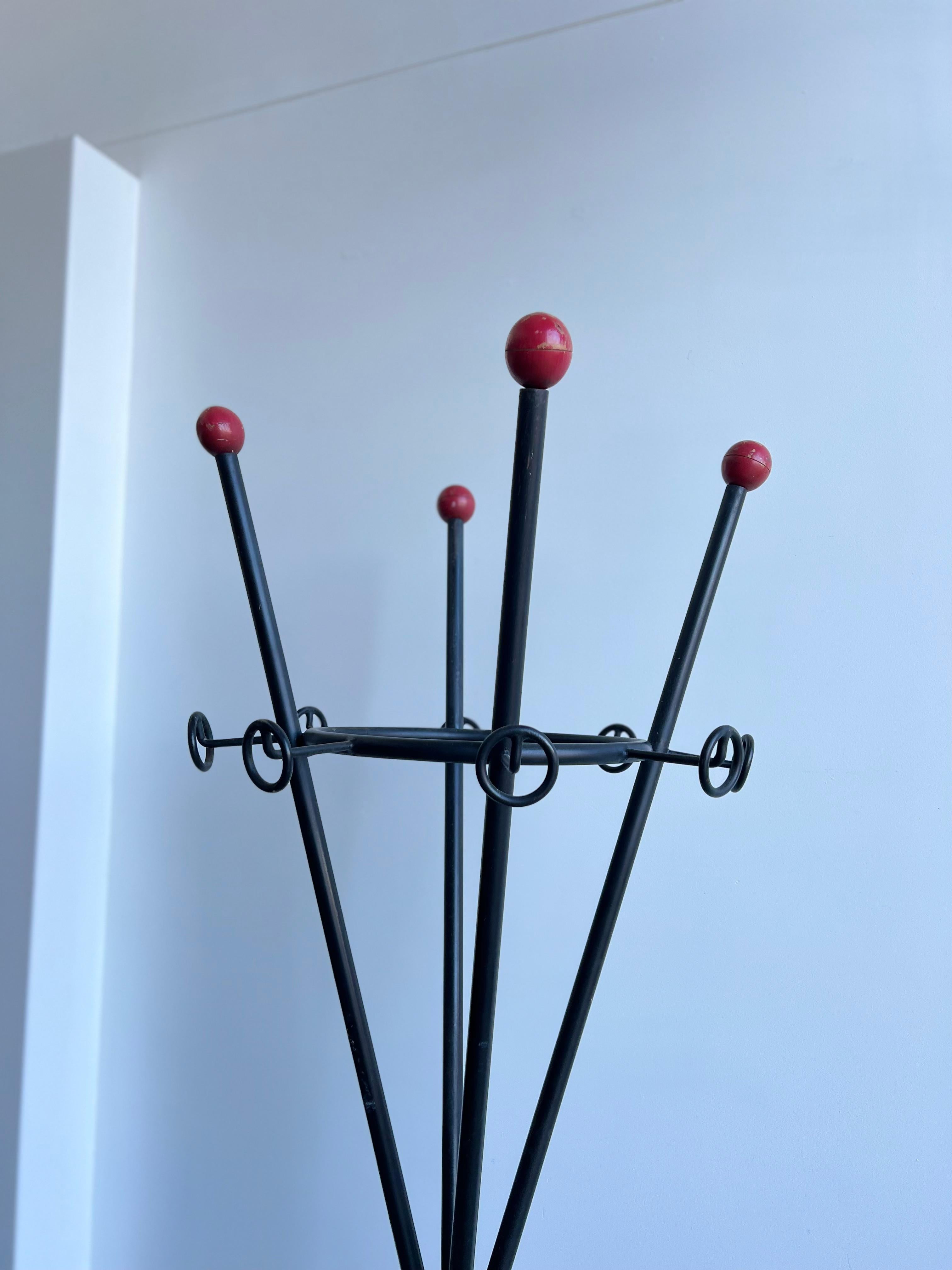 Italian Coat and Hat Rack in Metal with Wood Balls For Sale 1