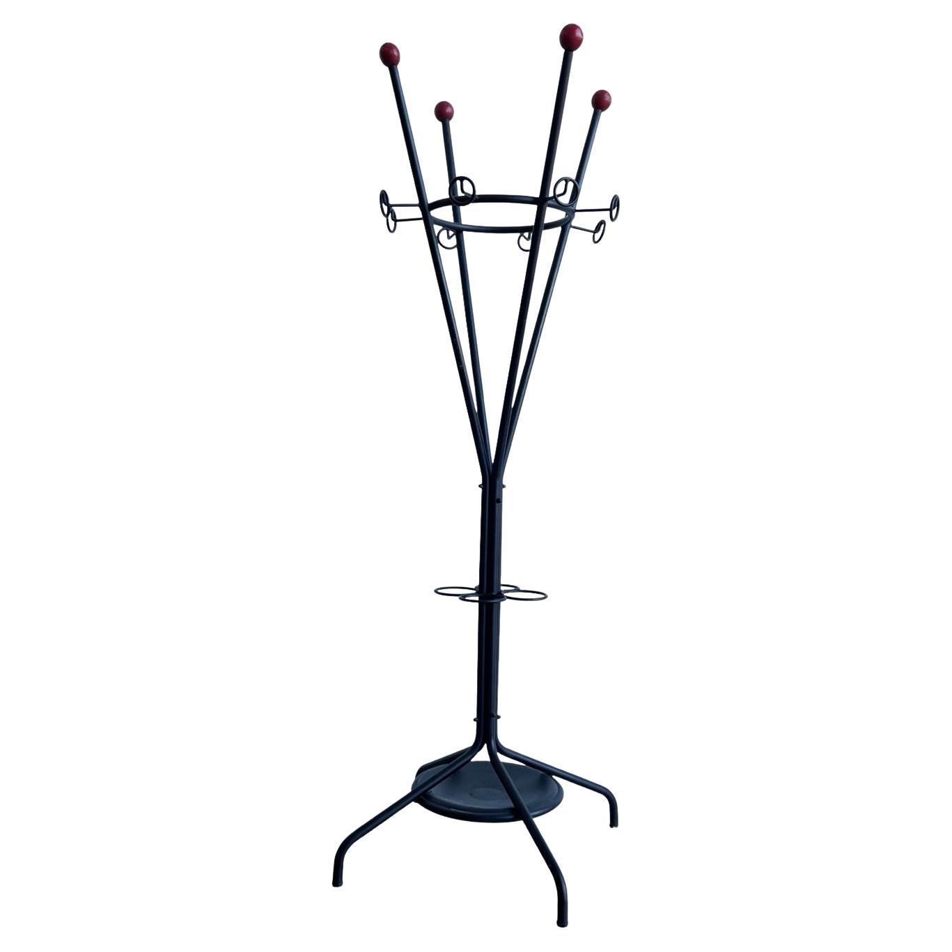 Italian Coat and Hat Rack in Metal with Wood Balls For Sale