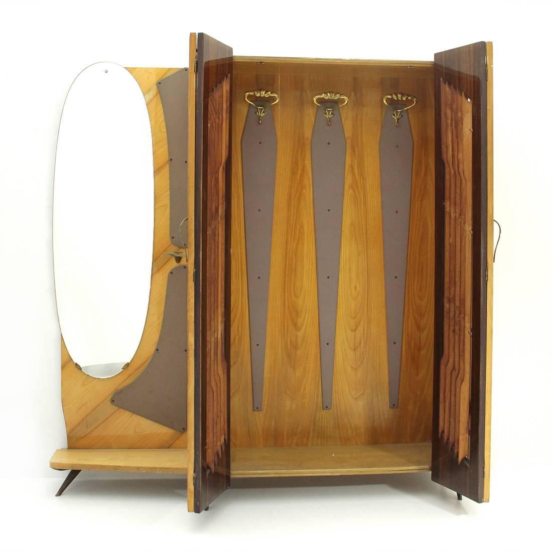 Brass Italian Coat Hanger Armoire with Mirror, 1950s