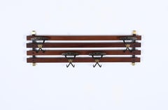 Italian Coat Rack in Teak, Brass and Black Enameled Iron, Italy 1960s