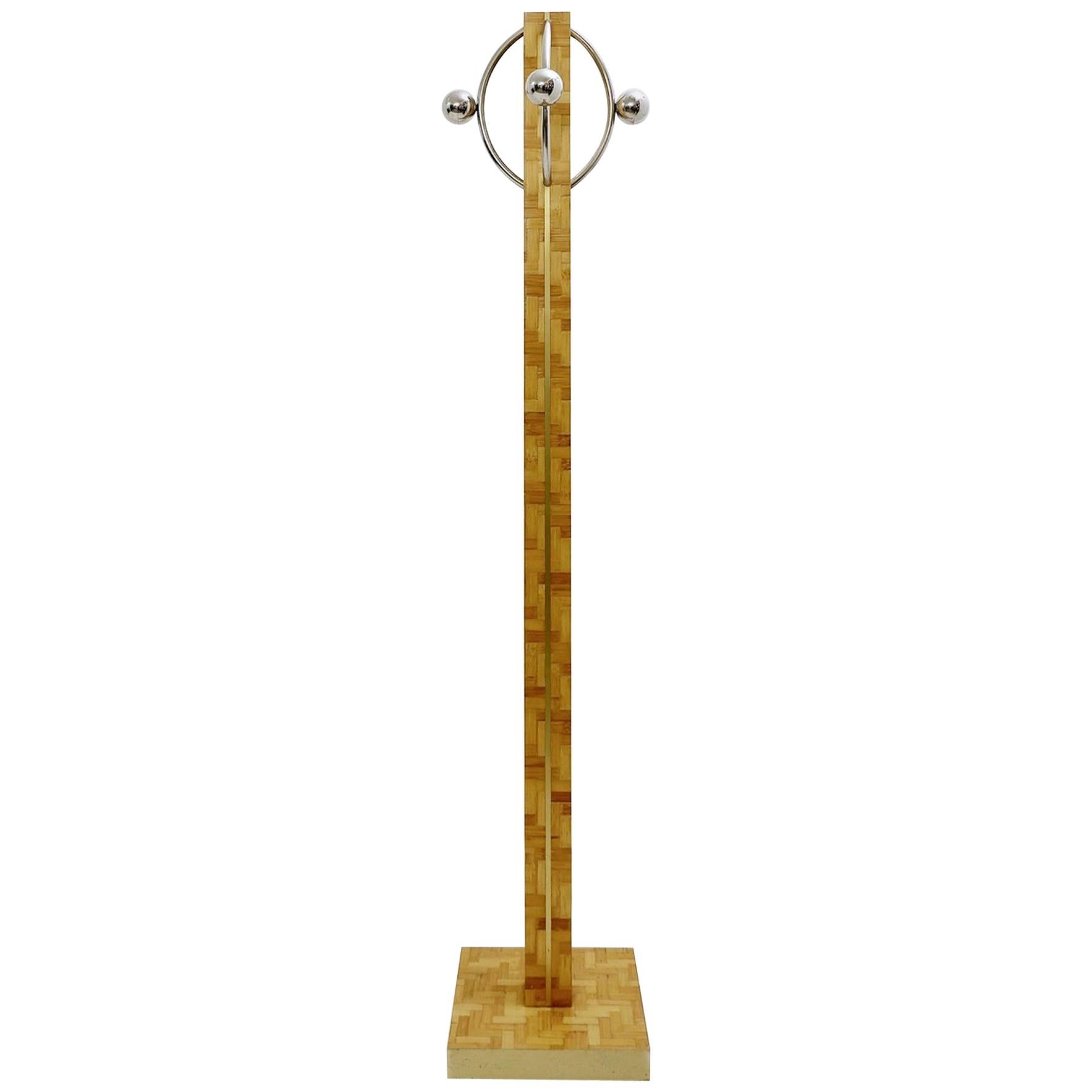 Italian Mid-Century Modern Coat Stand, Wood and Metal For Sale