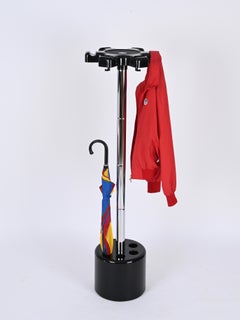 Italian Coat Umbrella Stand Chrome and Black Plastic by Lucchi for Velca, 1970s