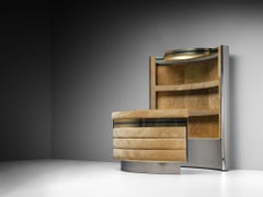 Italian Cocktail Bar in Beige Suede and Chrome in the Style of Willy Rizzo
