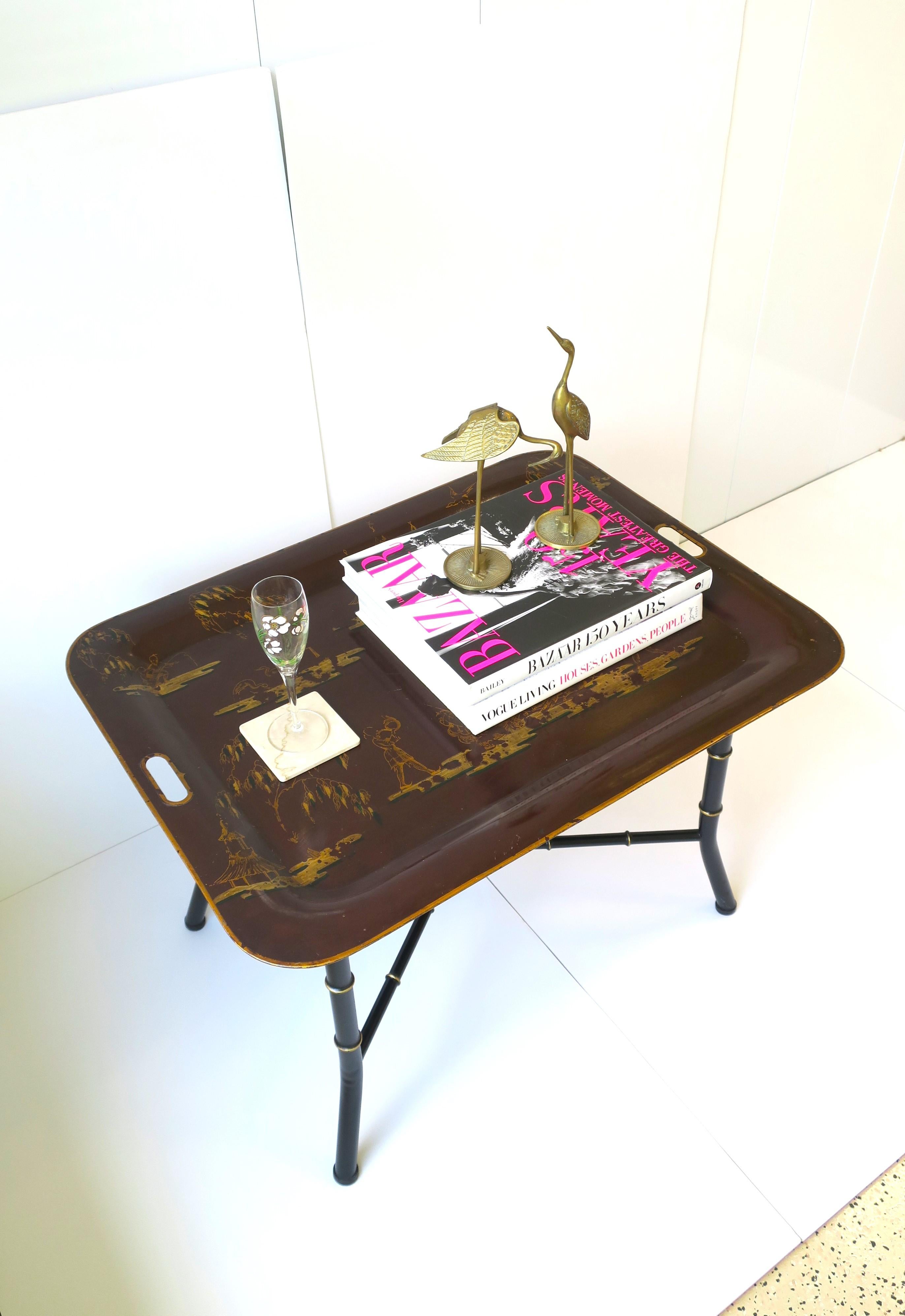 Metal Italian Cocktail Tray Table with Chinoiserie Design  For Sale