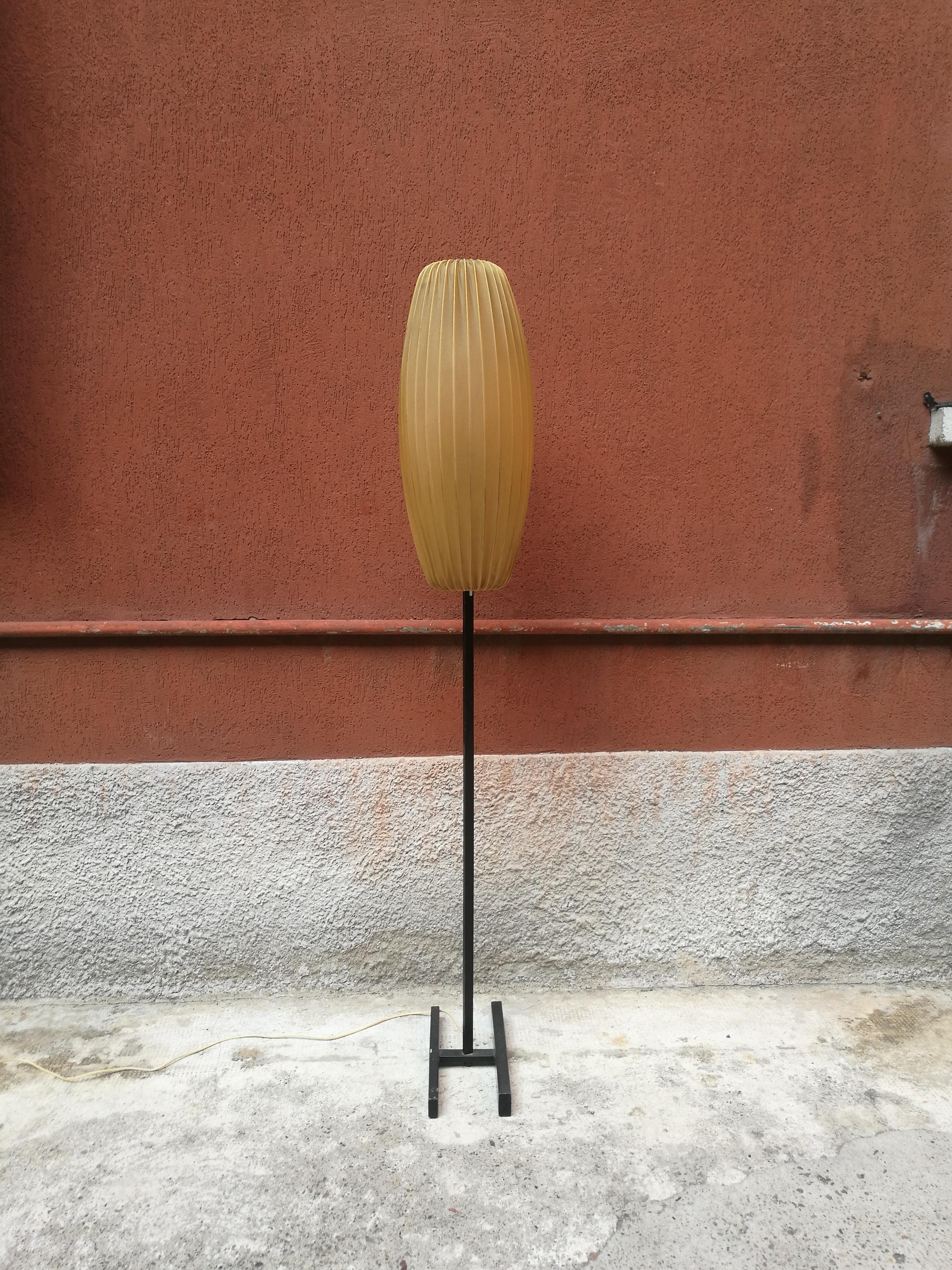 Mid-Century Modern Italian Cocoon Floor Lamp with Black Metal Base from 1950s
