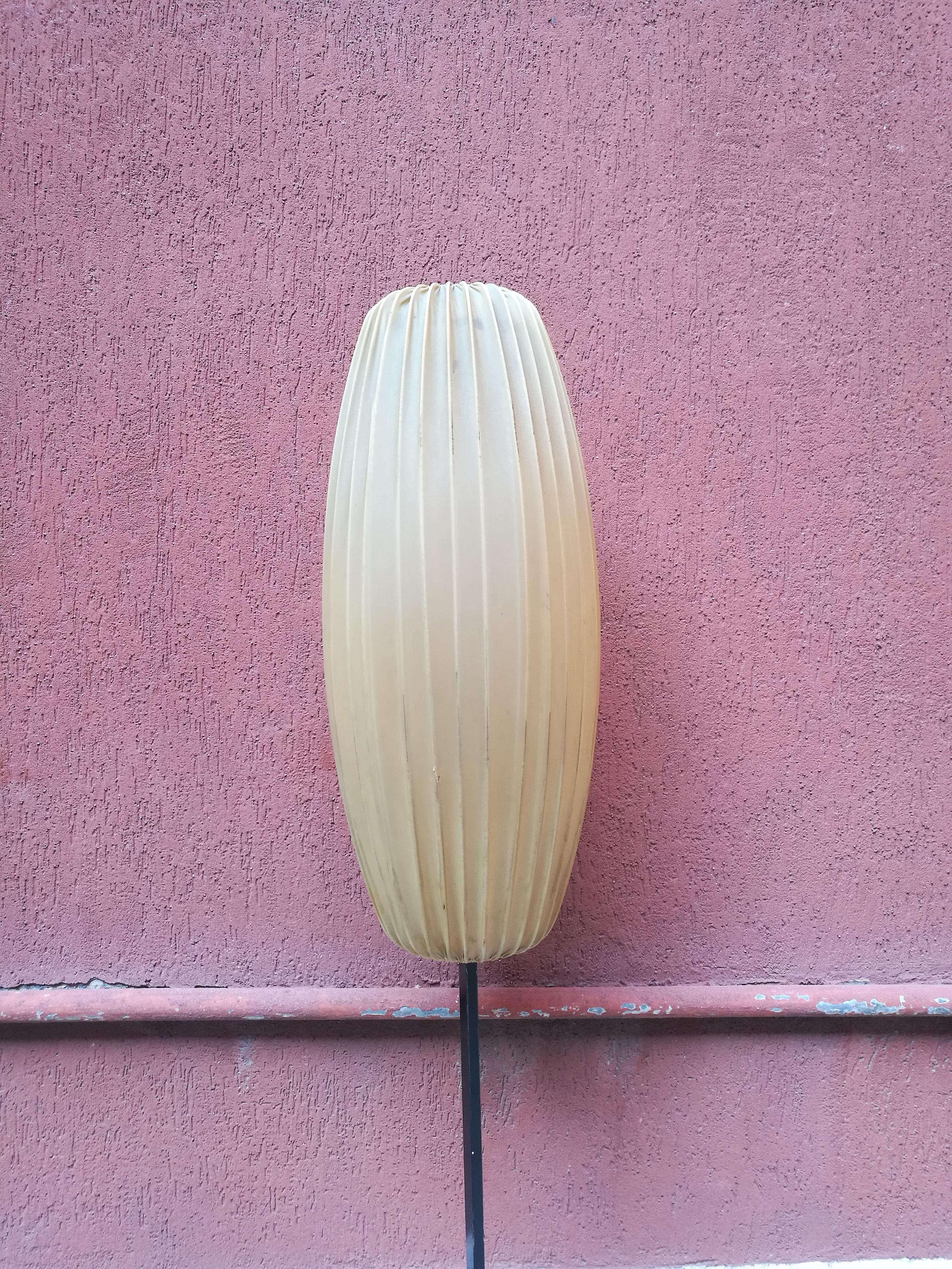 Italian Cocoon Floor Lamp with Black Metal Base from 1950s In Good Condition In MIlano, IT