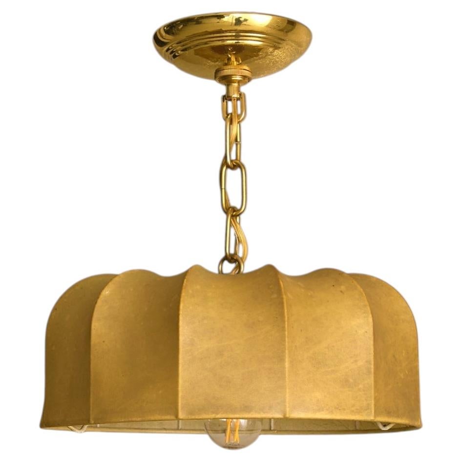 Italian Cocoon Pendant with Brass + Wood Detail, 1960s