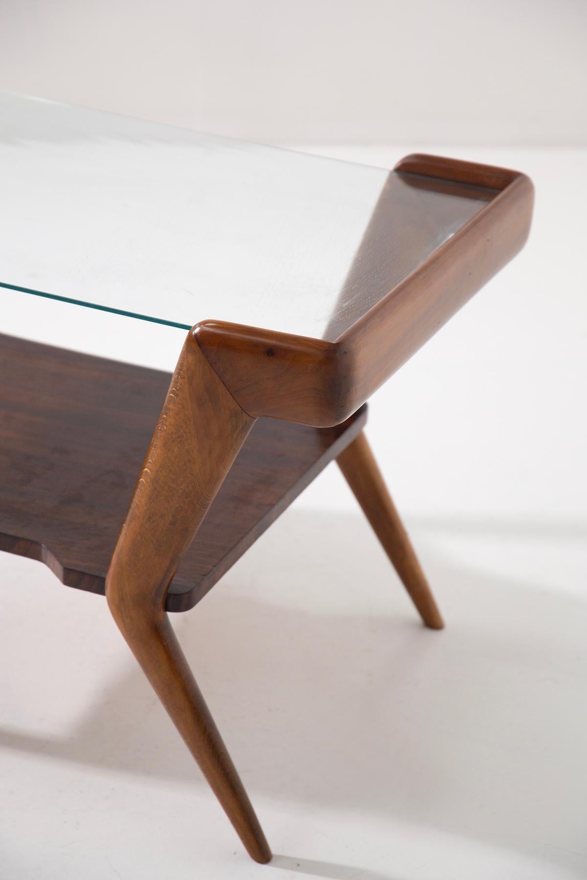 Mid-20th Century Italian coffe table Attr. to Gio Ponti in top glass in vendita