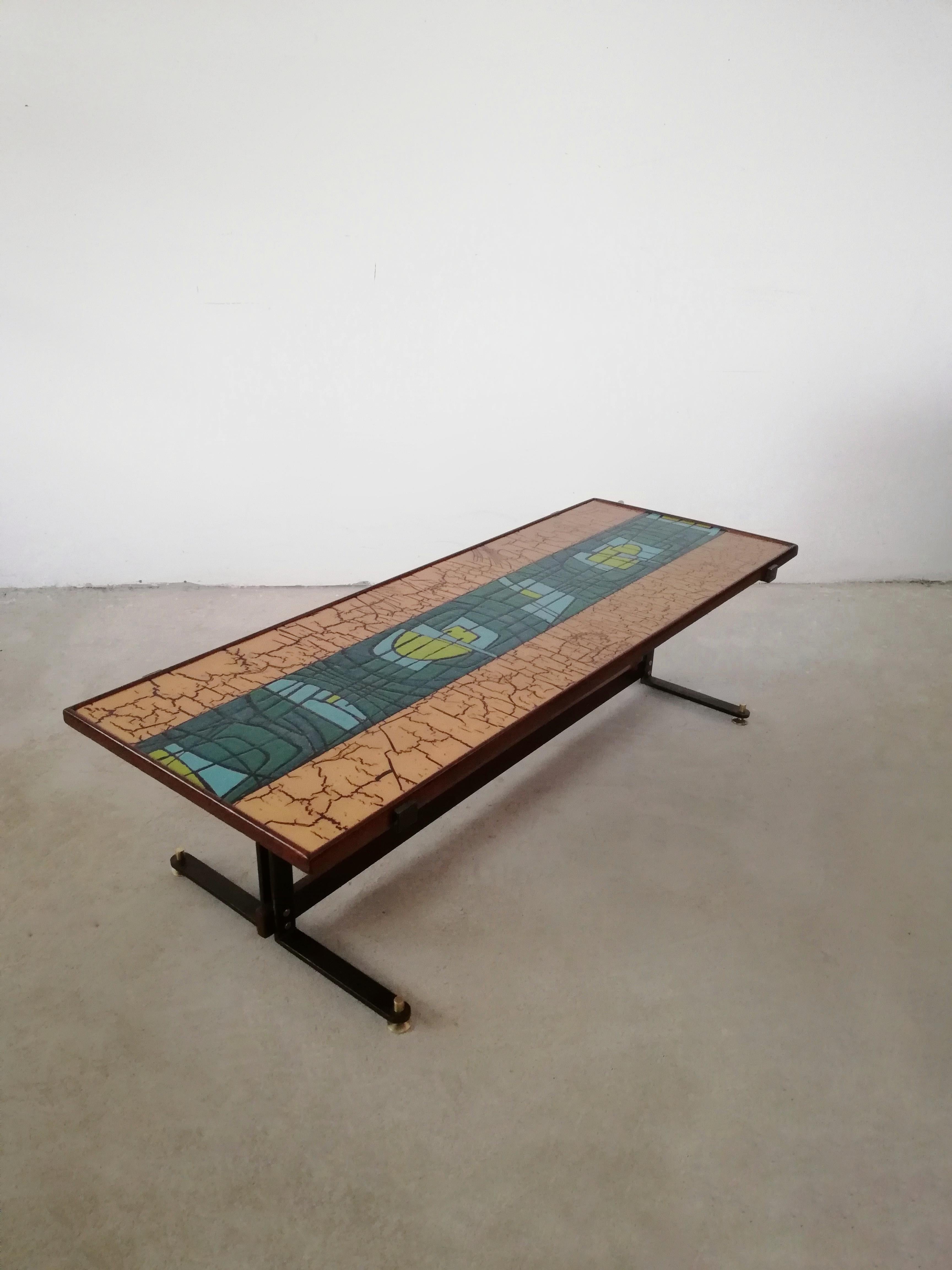 Table basse italienne dans le style de Paolo De Poli  en cuivre émaillé Bon état - En vente à Roma, IT
