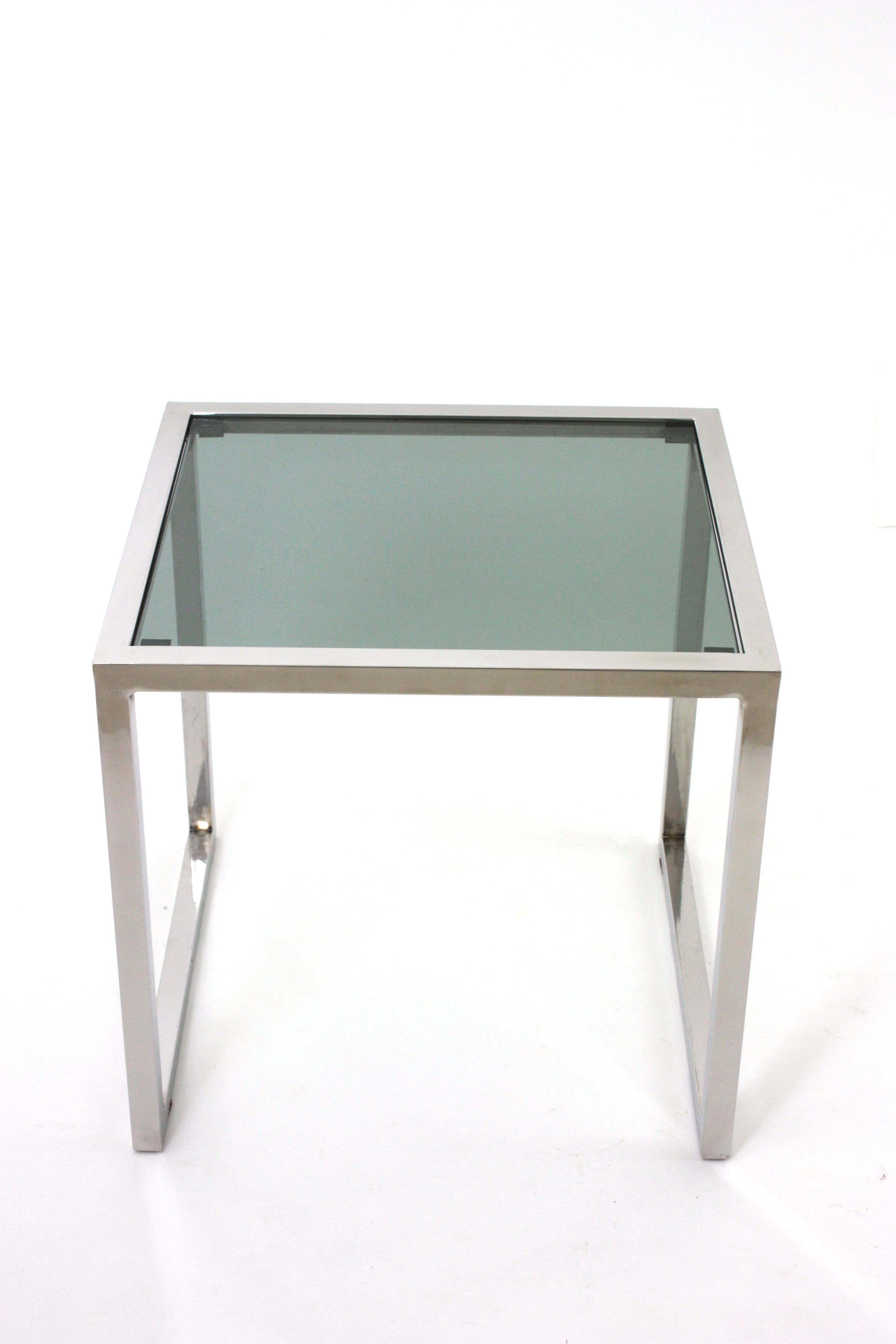 Mesa auxiliar de café italiana de acero cromado y cristal ahumado en venta 5
