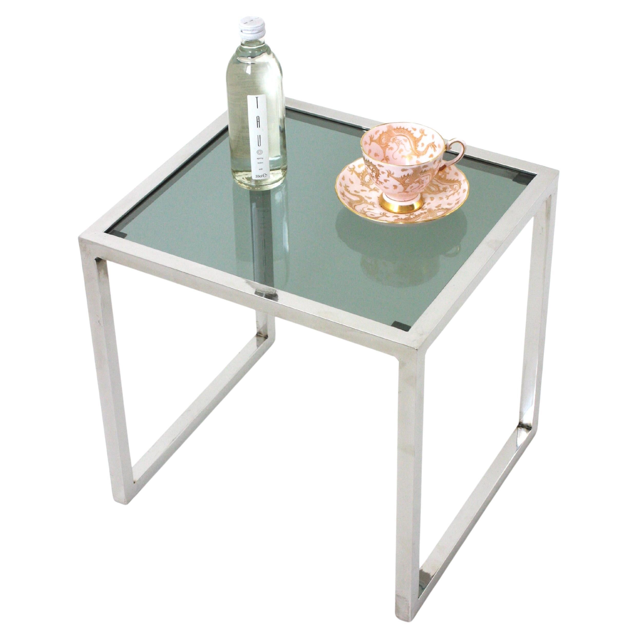 Italienischer Kaffee-Beistelltisch aus verchromtem Stahl und Rauchglas