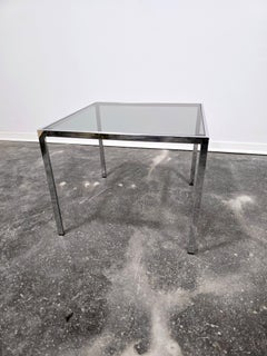 Table basse italienne moderne du milieu du siècle, verre fumé et chrome, années 1970