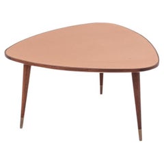 Italian Coffee Table Attr. to Osvaldo Borsani in Pink Dark Glass and Brass