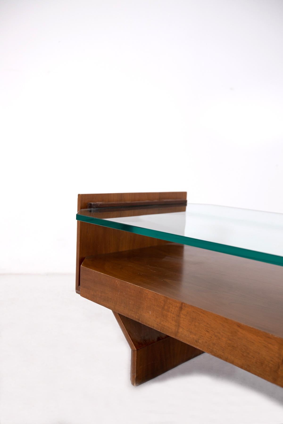 Italian Coffee Table Attr. Vittorio Gregotti in Wood and Glass, 1960s 4