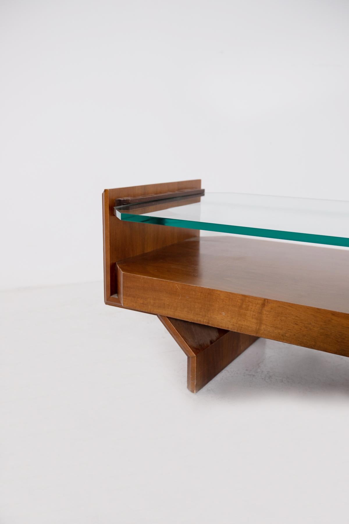 Italian Coffee Table Attr. Vittorio Gregotti in Wood and Glass, 1960s 2