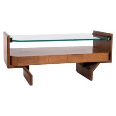 Italian Coffee Table Attr. Vittorio Gregotti in Wood and Glass, 1960s