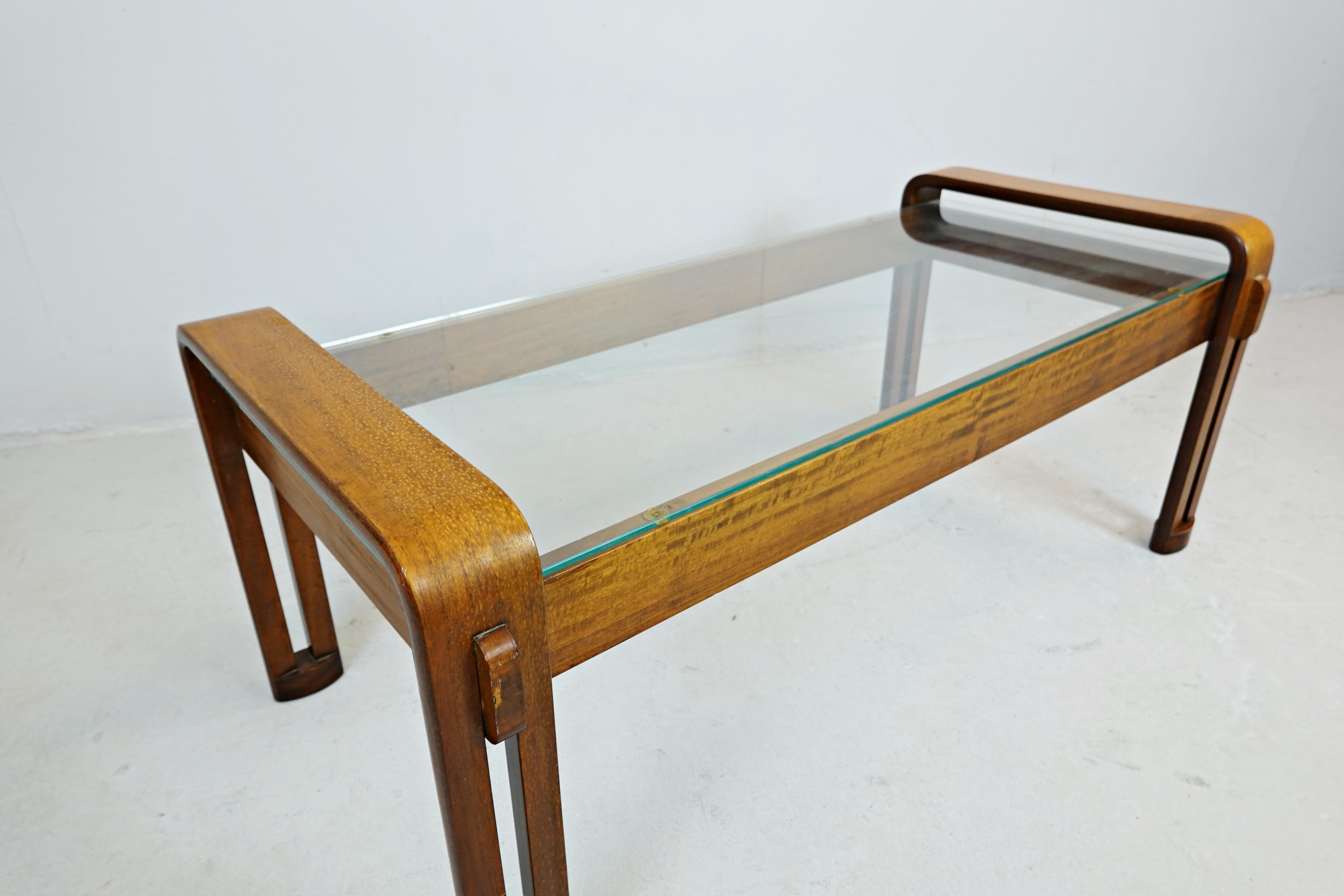 Mid-Century Modern Italian Coffee Table, Bentwood and Glass In Good Condition In Brussels, BE