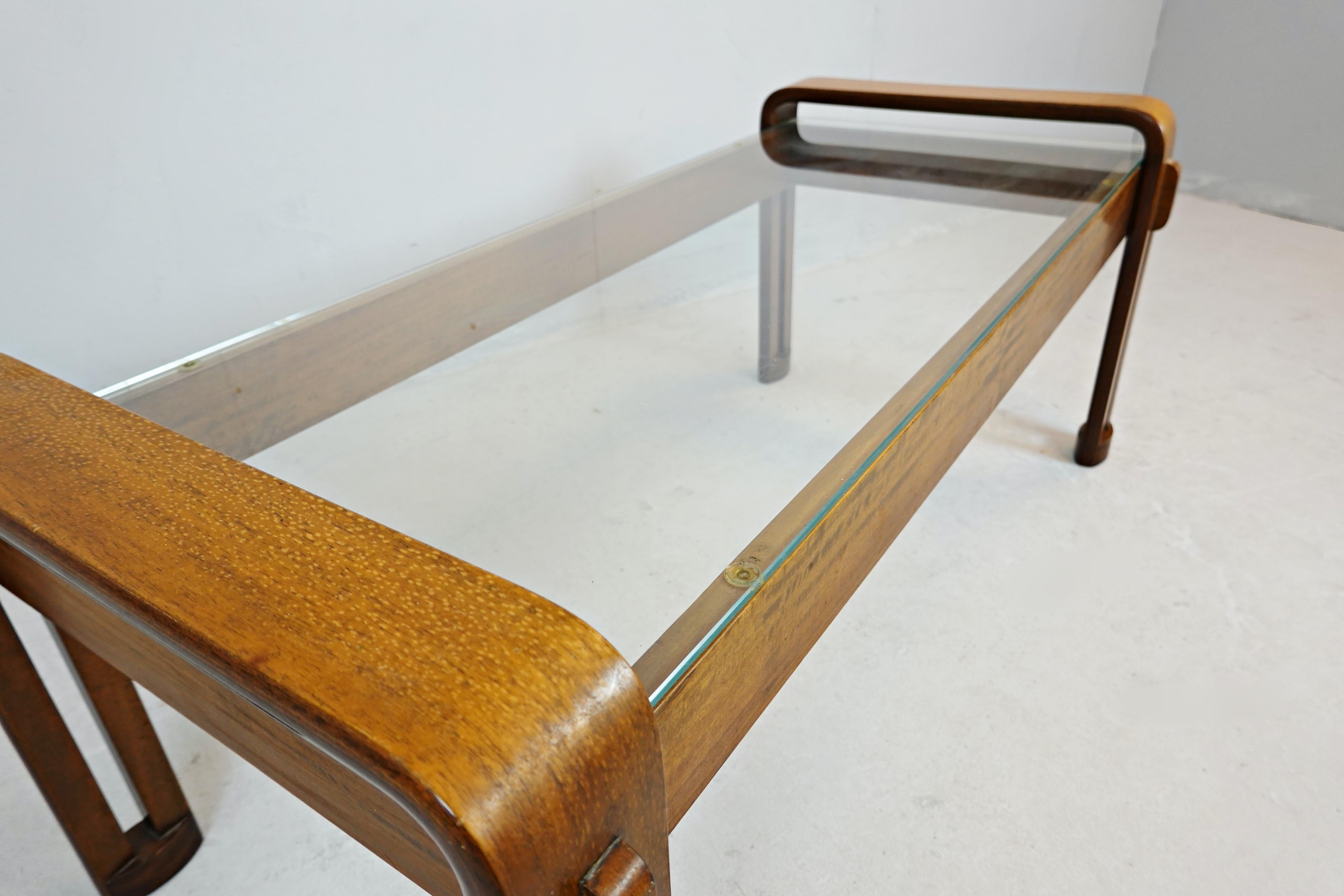 20th Century Mid-Century Modern Italian Coffee Table, Bentwood and Glass