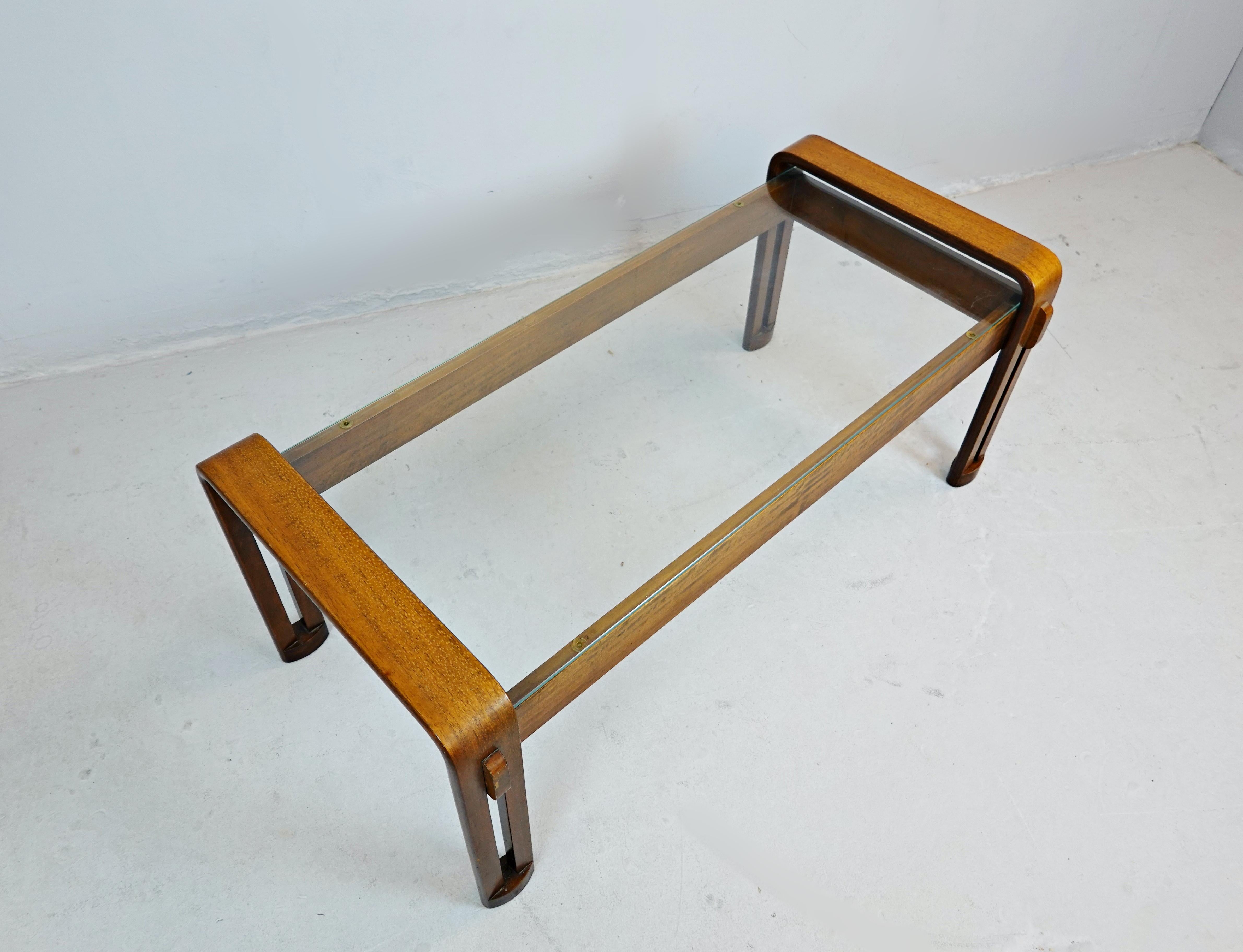 Mid-Century Modern Italian Coffee Table, Bentwood and Glass 1