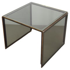 Italian Coffee Table, Brass and Smoked Glass, 1970s