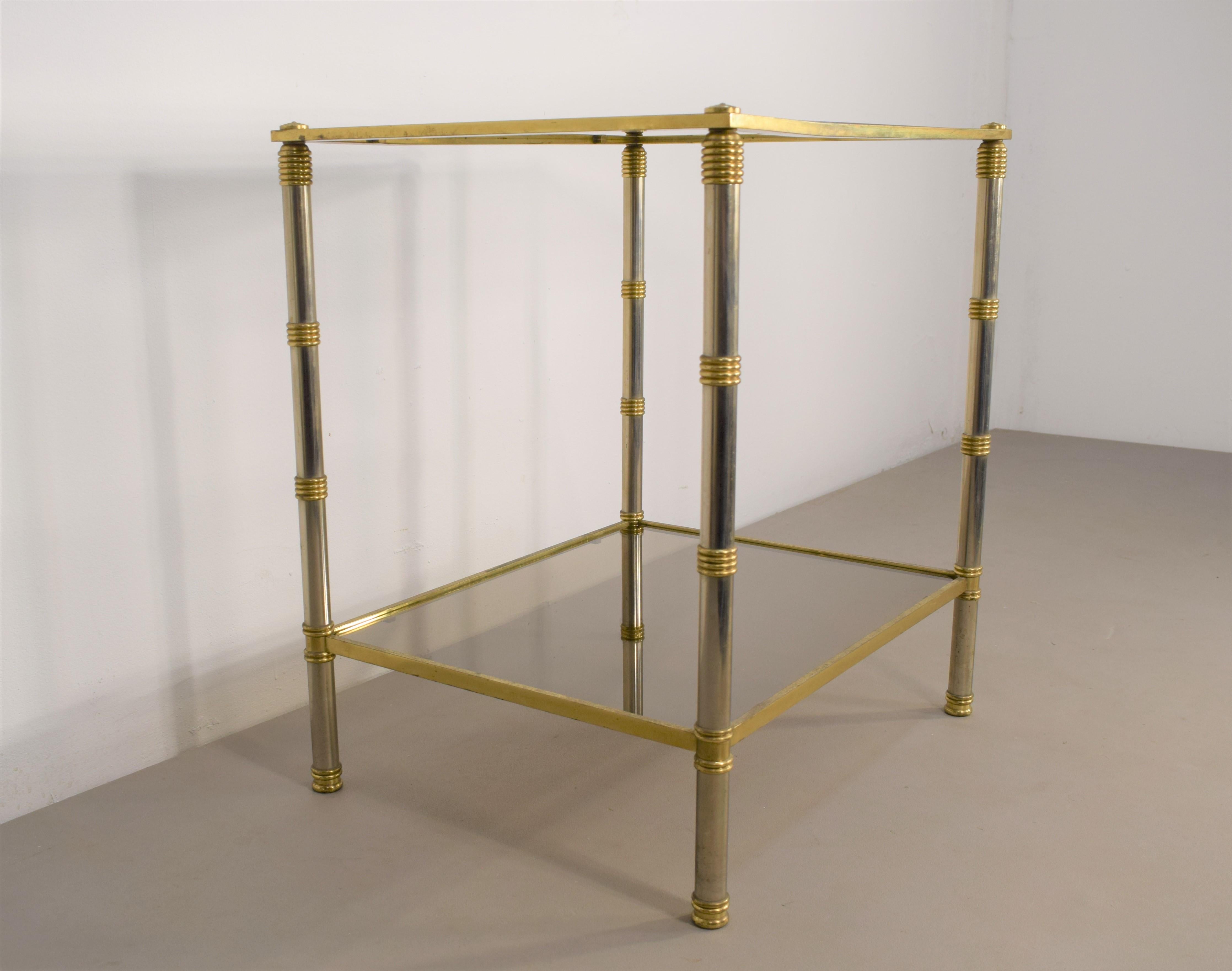 Mid-Century Modern Italian Coffee Table, Brass, Steel and Smoked Glass, 1960s For Sale