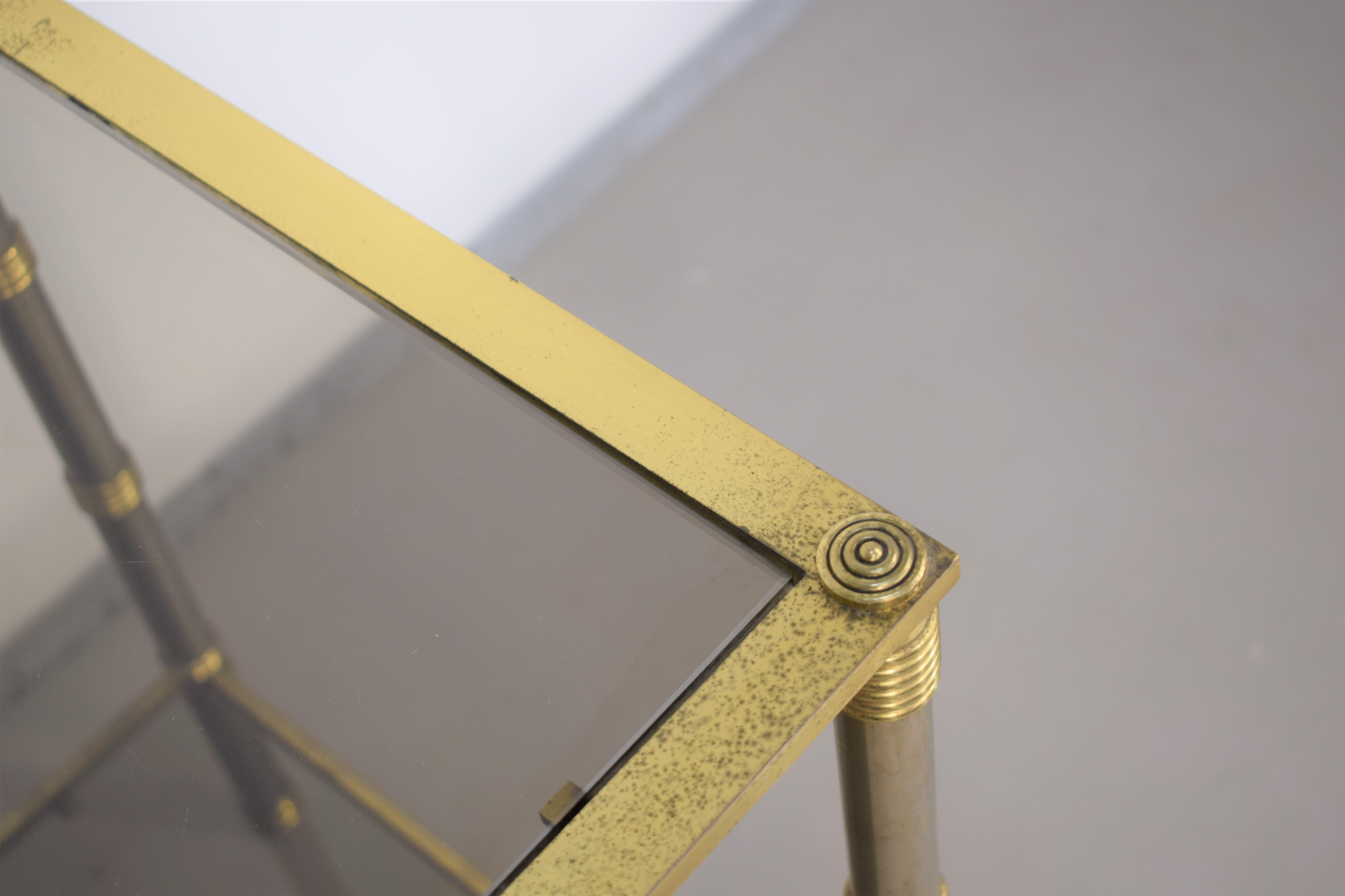 Mid-20th Century Italian Coffee Table, Brass, Steel and Smoked Glass, 1960s For Sale